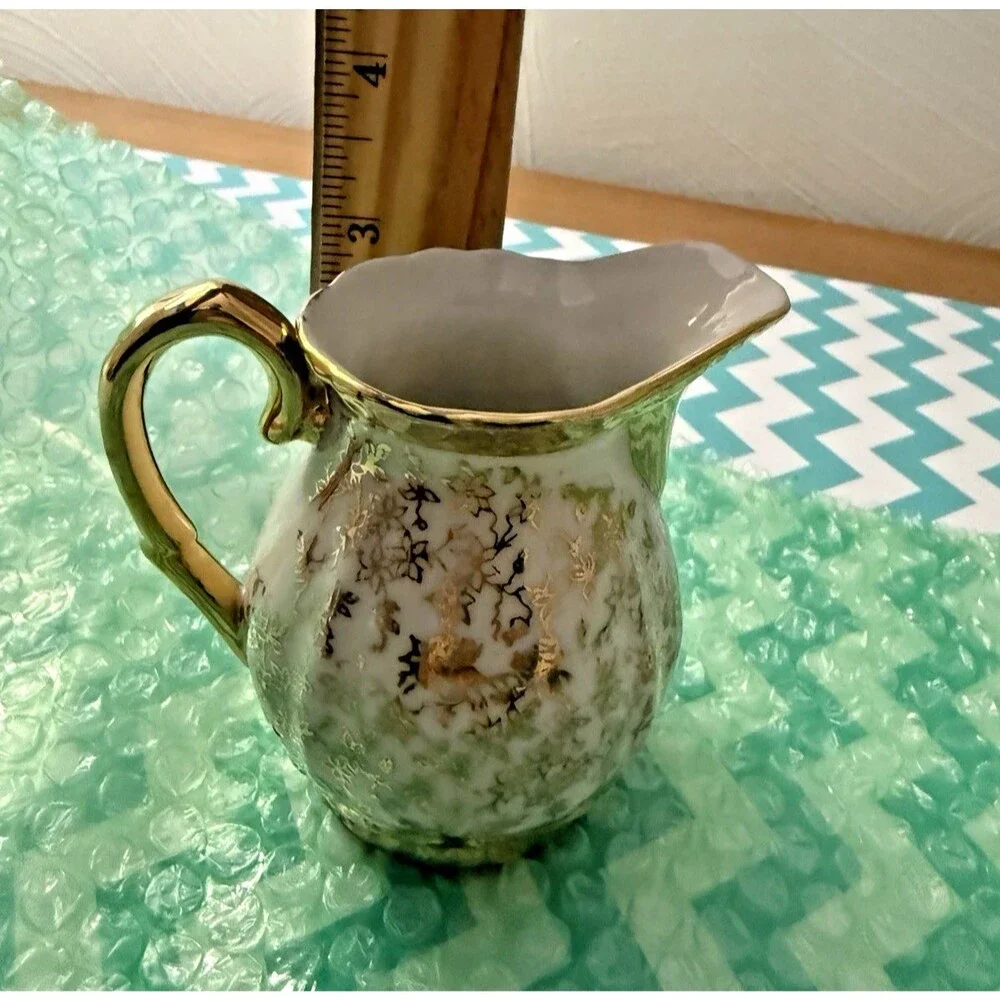 Vintage Tashiro Shoten Japan Porcelain Creamer & Sugar Bowl Set Gold Gilt Pagoda